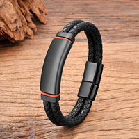 Bracelet en cuir véritable à double couche avec fermoir magnétique, design vintage, acier inoxydable plaqué or 18 carats, gravure de nom et logo, pour homme