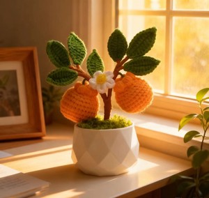 Albero d'Arancio in <span class=keywords><strong>Vaso</strong></span> con <span class=keywords><strong>Fiori</strong></span> Artificiali, Decorazione Natalizia per la Casa, Bouquet in Cotone Puro all'Uncinetto, Fatto a Mano, Realistico e Duraturo - Product Image 3