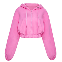 Ensemble de survêtement deux pièces en tissu éponge épais 420 g/m² rose uni avec sweat à capuche court et pantalon de jogging pour l'automne et l'hiver