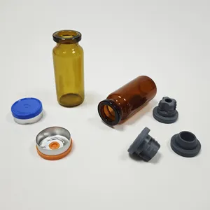 قارورة عملاقة من الزجاج اللون للاستخدام كعلبة مختبرة للبنسلين مع عبوات من البلاستيك والألومنيوم بحجم 10 مل و20 مل