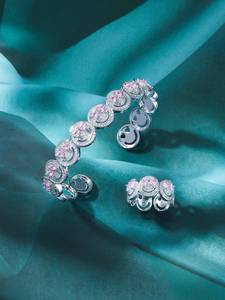 Sang Trọng 2Pcs Vàng Bạc Mạ Mặt Cười Bangle Nhẫn Thiết Lập Màu Đỏ Tím Zirconia Cưới Engagement Đảng Trái Tim Cắt Hàng Ngày Mặc - Product Image 4