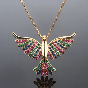 Custom Fine Jewelry Brass Gold Plating Nirvana reborn Phoenix Pendant Necklace Personalized Micro Inlay Colorful Zircon Necklace