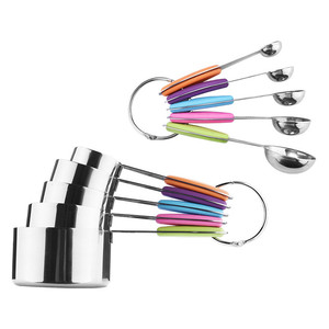 Bộ Cốc Đo Lường Và Thìa Đo Lường Bằng Thép Không Gỉ Nặng Tay Cầm Bằng Silicon Màu 10 Miếng Hình Tròn - Product Image 2
