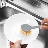 Escova de Cozinha com Cabo de Bambu, Escova de Limpeza com Cerdas Naturais e Cabo Longo, Escova de Plástico Ecológica para Lavagem de Louças
