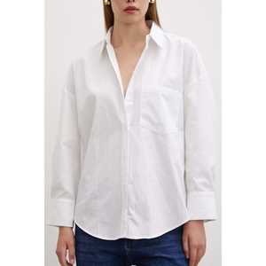 Camisa Blanca de Popelina con Botones para Mujer, Blusa Clásica para el Día a Día, Estilo Simple, Manga Larga - Product Image 2