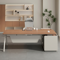 Ensemble de bureau de direction moderne, table de bureau de PDG de luxe légère avec armoire latérale, mobilier de bureau de direction