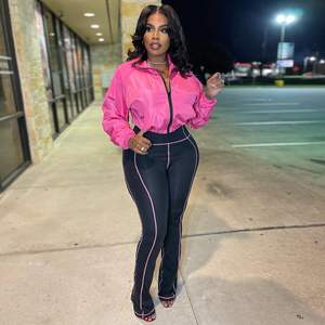 ชุดวอร์มผู้หญิงสไตล์ยุค 90 รุ่นคัสตอม ปี 2026 ไซส์พลัส เสื้อครอปท็อปและกางเกงขายาวผ้ายืด ซิปคอตั้ง แขนยาว ชุดสำหรับฤดูใบไม้ร่วงสุดเซ็กซี่ - Product Image 4