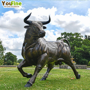 Sculpture de taureau en bronze grandeur nature pour extérieur, grande statue de taureau de Wall Street en métal moulé pour jardin et parc - Product Image 4