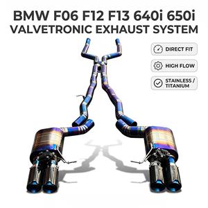 Escape Trasero Vortex Titanium Blue con Válvulas para BMW F06 F12 F13 640i 650i con Tubo en X, Doble Silenciador y Puntas Cuádruples de Carbono, Línea Mod - Product Image 1