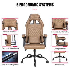 Custom OEM ODM Ergonómico PU cuero Oficina <span class=keywords><strong>Sillas</strong></span> de Juegos de ordenador de respaldo alto Silla Gamer marrón PC Silla de juegos con reposapiés - Product Image 6