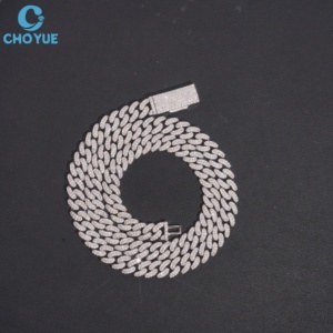 Cadena de Eslabones Clásica de Plata de Ley 925 con Baño de Rodio y Moissanita, Venta al por Mayor, Cadena de Lujo con Corte Brillante Redondo - Product Image 1