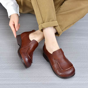 2024 Autumn Collection British Style Cowhide <b>Toe</b> Slip-On Flat <b>Heel</b> Women's Shoes Retro Fashion All-Match Single Shoes - Product Image 2