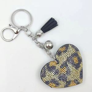 New Diamond Heart Leopard Keychain Bling Crystal Rhinestone <b>Key</b> <b>Chains</b> Glass Heart Star Bag Shape Leather Keyring Heart - Product Image 2