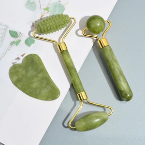 Wholesale Custom Logo Masajeador Rodillo Facial <b>Jade</b> Stone <b>Roller</b> Gua Sha Tool Set Green Xiuyan <b>Jade</b> <b>Roller</b> for Face - Product Image 1
