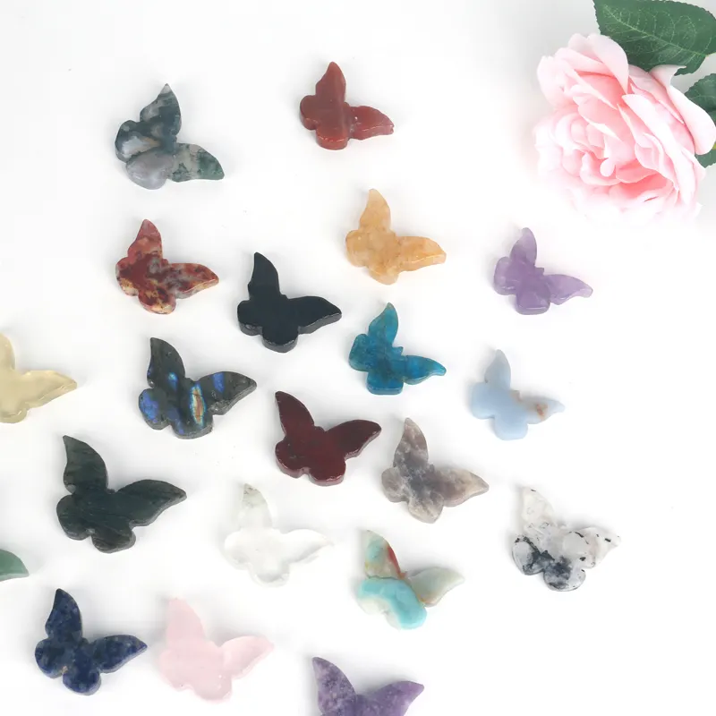 Wholesale natural rose quartz amethyst moonstone energy gemstone colorful crystal carving butterfly for home decoration