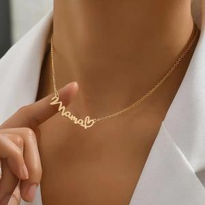 Collier <span class=keywords><strong>Mama</strong></span> plaqué or en acier inoxydable, collier ras du cou avec pendentif cœur délicat pour maman - Product Image 1