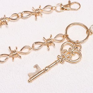 Cadena de cintura Golden Thorn con forma de llave, de aleación de zinc, estilo hip hop, para pantalones, uso diario, unisex, accesorio de cadena corporal de metal. - Product Image 4