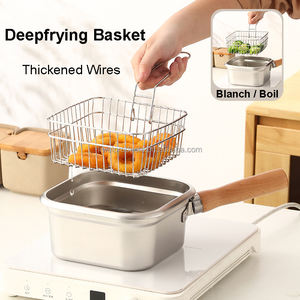 Ensemble de casseroles en acier inoxydable polyvalent tout-en-un pour la cuisson, la friture profonde, la cuisson à la <span class=keywords><strong>vapeur</strong></span>, le stockage, avec poignée en bois amovible, moderne - Product Image 3