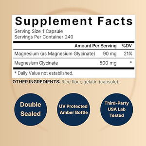 Cápsulas de Suplemento de Glicinato de Magnesio de 500 mg, Más Vendidas, 240 Cápsulas/Botella, 1 Pastilla Dosis Diaria para Adultos, Salud Musculoesquelética - Product Image 3