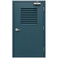 Porte de garage métallique en acier coupe-feu bleu sarcelle avec ventilation à persiennes, à battant unique, en métal creux