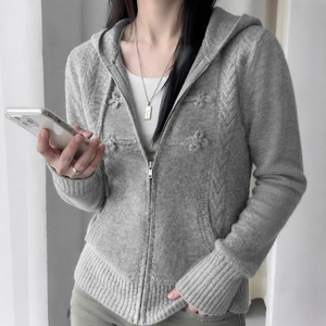 Veste à capuche en tricot surdimensionnée, sweat à capuche zippé avec boutons-pression pour femme, vêtement d'extérieur décontracté à manches longues, mode streetwear Y2K - Product Image 4