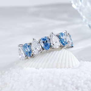 Bague pour femme MSR-2197 en or 18 carats avec diamant blanc et bleu de laboratoire, taille poire - Product Image 3