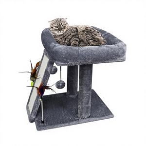 Árbol para Gatos Moderno, Grande y Lujoso, con Poste Rascador para Gatos de Interior, Centro de Actividades de 1 Nivel, Tabla Rascadora, Juguetes con Bolas, Color Gris - Product Image 1