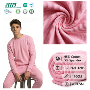 Tejido <span class=keywords><strong>de</strong></span> punto acanalado 2x2 OEM/ODM, ecológico, cómodo, suave, <span class=keywords><strong>de</strong></span> alto gramaje, elástico, 95% algodón, 5% elastano, teñido liso - Product Image 6