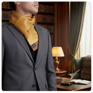 Exve Exclusive Elegant Double-Sided Jacquard Woven Turkey <b>Scarf</b> Gold with Brown Geometric Micro Pattern Traditional Style - Product Image 3
