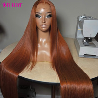 Vente en gros de produits indiens bruts # Perruques Lace Front 13x4 13x6 HD Lace Frontal en cheveux humains lisses couleur gingembre 350 pour femmes noires