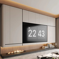 Mueble de TV Moderno con Panel de Madera y Luz LED, Personalizado de Fábrica, para Sala de Estar con Soporte de Pared Integrado