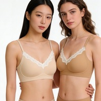 Spitzen-BH aus Spandex/Nylon für den Alltag, Französischer Tiefer V-Ausschnitt mit Vorderverschluss, Nahtlose Unterwäsche ohne Bügel
