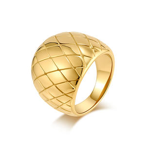 European American Minimalist Grid Pattern Stainless Steel Gold Plated <b>Ring</b> Women's Fashion Jewelry Gift Geometric Design - Product Image 5