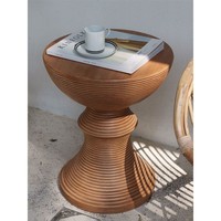 Meja Kopi Samping Desain Nordik Vintage Warna Kayu Alami Minimalis Modern dengan Permukaan Kaca Stainless Steel Motif Kayu