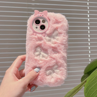 Nouvelle Arrivée Les Plus Populaires Hiver Étuis de Téléphone Portable en Peluche Brodés Mignons Nuage Dessin Animé Blanc Rose