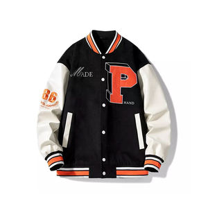 Blouson de baseball pour homme avec broderie appliquée Blouson en cuir vierge vente en gros - Product Image 6