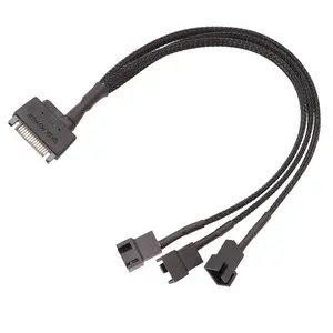 12V SATA 15PIN Connector to 3 x 4Pin Cooling Fan Hub Splitter Power Cable Cord 0.3M