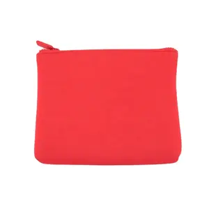 Bolsa de maquiagem para cosméticos de neoprene vermelha pequena com logotipo personalizado da moda em promoção