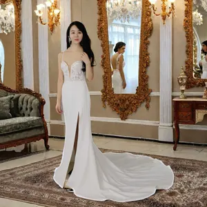 Abito da sposa di lusso di lusso Sexy con perline e perline in pizzo con Applique a collo alto illusione a maniche lunghe moderna sirena taglie forti