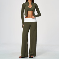 Ensemble de sport décontracté 3 pièces pour femme, disponible en grandes tailles : veste à manches longues avec fermeture éclair, soutien-gorge de sport et pantalon large