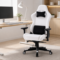 Chaise de bureau ergonomique inclinable en cuir OEM pour gaming, pivotante, avec base en acier inoxydable et vérin à gaz à 4 niveaux pour réglage de la hauteur