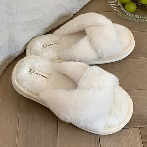 XIXIXITIAO pantoufles d'hiver à sangle croisée à la mode pour femmes pantoufles d'intérieur chaudes et confortables en fourrure pour la maison pantoufles douces pour femmes