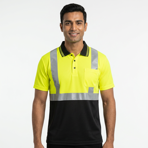 Polo de sécurité haute visibilité Classe 2 Réfléchissant Jaune Noir Vêtements de travail pour les ouvriers du bâtiment - Product Image 1