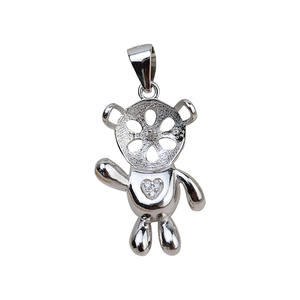 Pendentif en argent S925 en forme d'ours avec perle de 9-10 mm, support de bijoux DIY, accessoires vides pour perles suspendues, perles lâches, modèle 2051 - Product Image 5