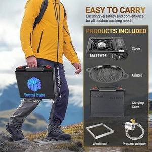 Réchaud portable double combustible (propane et <span class=keywords><strong>butane</strong></span>) pour le camping, 10000 BTU avec pare-vent et allumage automatique - Product Image 6