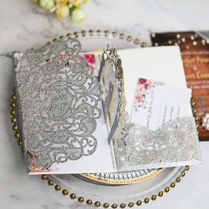 Roségold Glitzer <span class=keywords><strong>3D</strong></span> Laser-Cut Hochzeitseinladungskarte Laser-Glitzerpapier und Individuelle Geburtstags-Einladungskarten Dankeskarten - Product Image 6