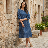 Robe longue maxi en laine crochetée imprimée pour femme, style OEM ODM, ample, à manches longues, en modal doux, vintage, élégante, pour le bureau ou les soirées, col montant, épaisse