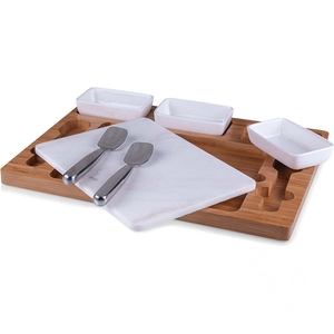 Ice Cream <b>Mixing</b> Serving <b>Set</b> Bamboo Platter with Dipping <b>Bowls</b> Bamboo Snack Serving Platter - Product Image 2