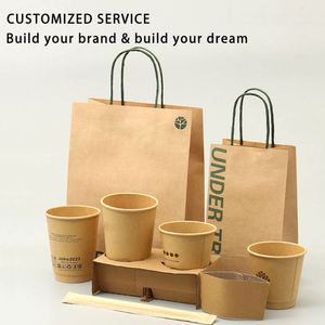 Customized Logo Eco-Friendly Kraft Paper Tote <b>Bag</b> Lamination Twisted Tear Resistant Leakproof Foldable Food Safe for Fast Food - Product Image 2