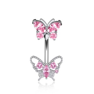 CRYSPURE <span class=keywords><strong>Piercing</strong></span> all'<span class=keywords><strong>Ombelico</strong></span> Sexy con Farfalla e Goccia di Zirconia Cubica Rosa, 14g, Acciaio Inossidabile Placcato <span class=keywords><strong>Argento</strong></span>, per Bambini e Donne - Product Image 5